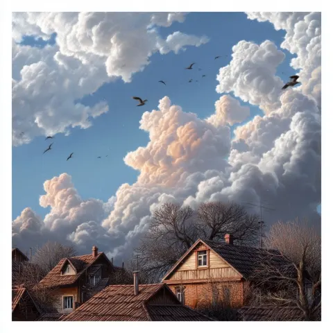 The wind blew over the roofs - heavy in winter, thickly mixed with snow and ice pellets