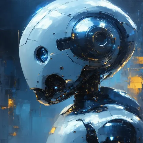 Futuristic Chatbot in Metallic Oil Chiaroscuro