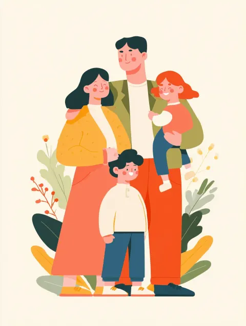 Happy family mother, father and two children playing happy together and laughing happily in cartoon