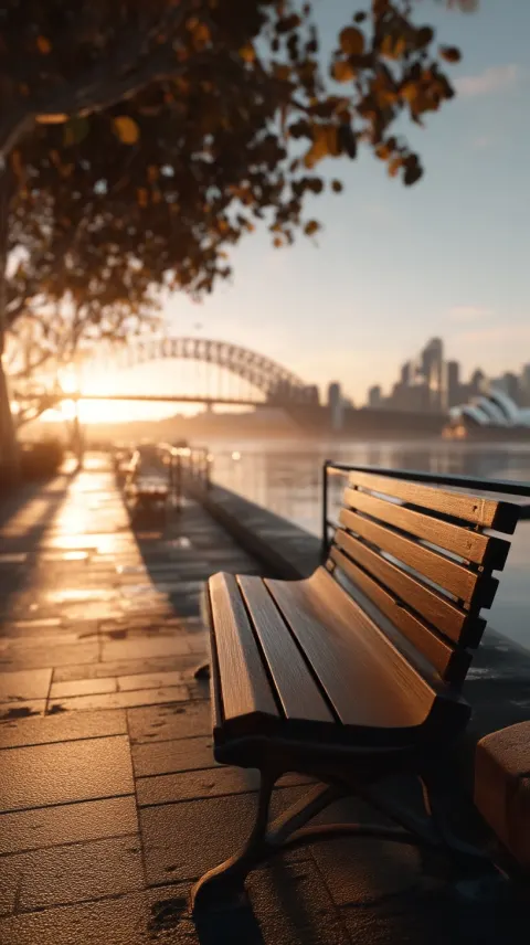Hyper-realistic cinematic opening sequence set in Sydney at sunrise. The scene begins without any hu