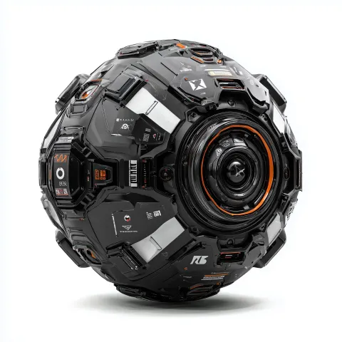 Neo Tokyo style sphere reactor core, hard surface, military robot, matte black textures