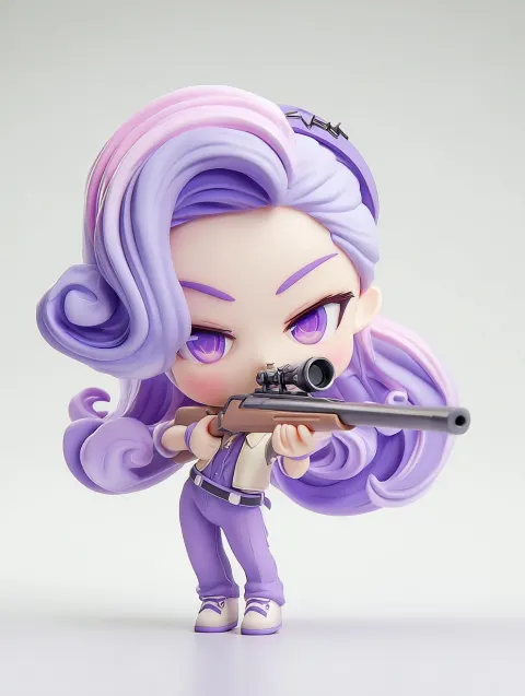 Pop Mart blind box style, Yuanmeng Star aesthetic, chibi proportion, glossy PVC finish