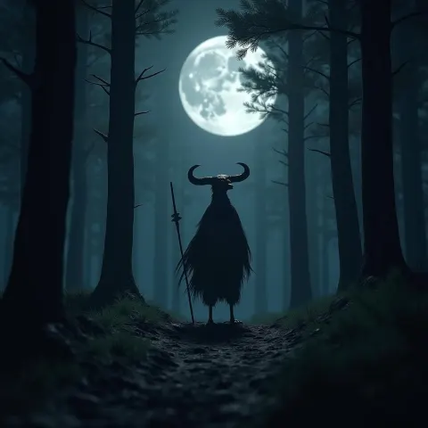 Tengu Haunting the Moonlit Forest Night