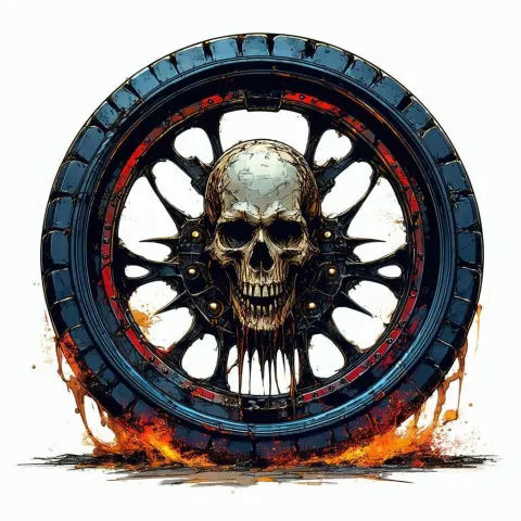 Skull Centered Black Metal Wheel in Comics