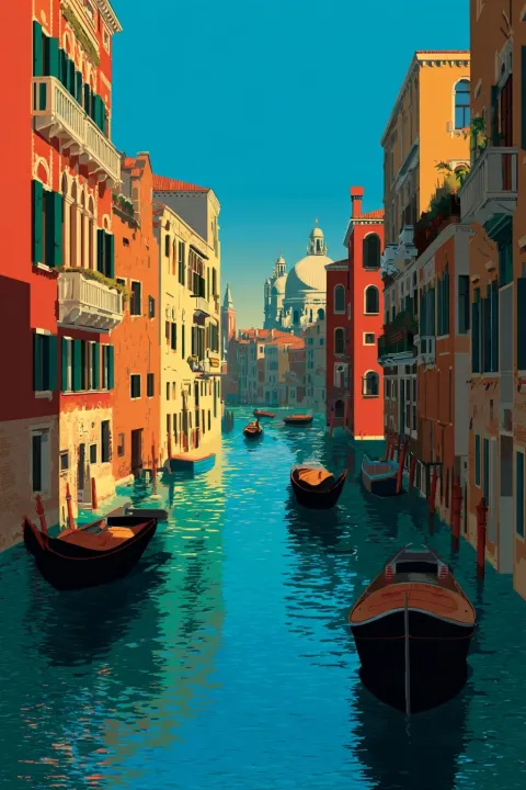 A beautiful illustration of the canals in venice, italy