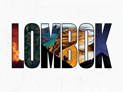 Create a bold, stylized illustration of the word "LOMBOK"