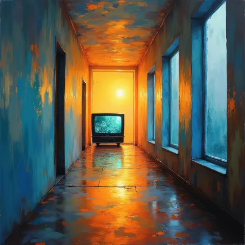 Expressionist Hallway of Liquid Windows and TV