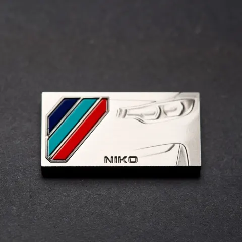 Premium BMW enthusiast keychain plate, 3D-printed 17-4PH stainless steel. Rectangular with subtle di