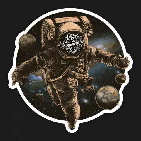 Sticker, A captivating vintage-inspired illustration depicts an astronaut floating in space