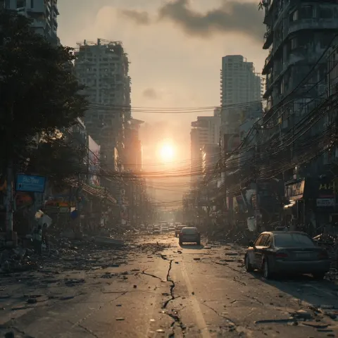 The destruction of the world, shot from advertisement, realistic hyper-detailed cinematic frame