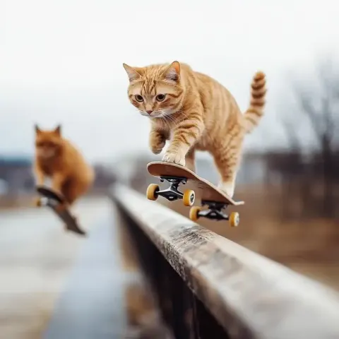 Skateboarding Cats On Rails