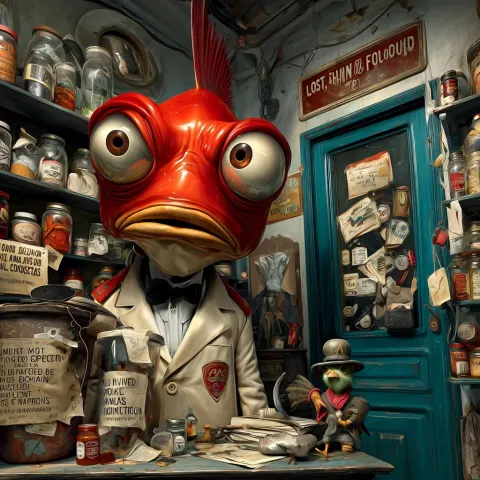Ultra-realistic surreal photograph, a small mysterious lost and found office hidden inside an old tr