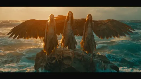 Three Siren sisters, beautiful women upper bodies fused into bird lower bodies