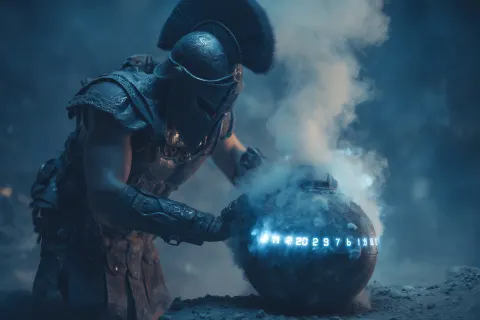 Trojan warrior defusing an electronically controlled bomb