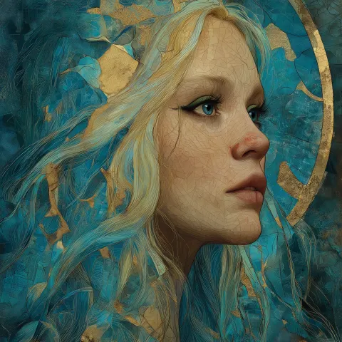 Woman with long blond hair, inspired by picture Birth of venus, rising from the sea. masterpiece